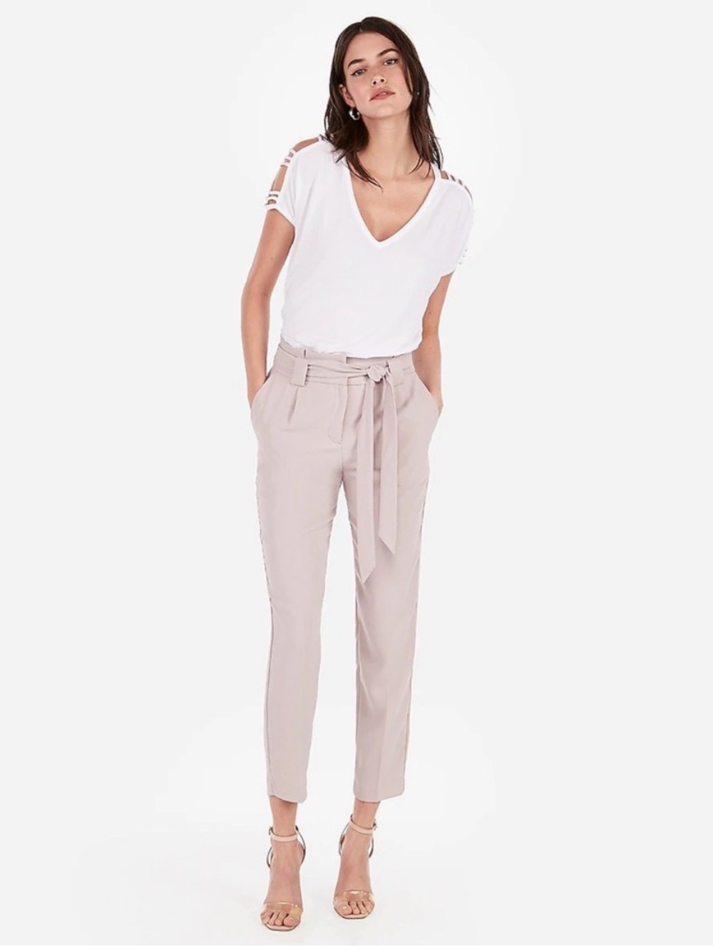 Express High Rise Ankle Pants Pleated Tie Waist Solidss Pink Women’s 4P Petite